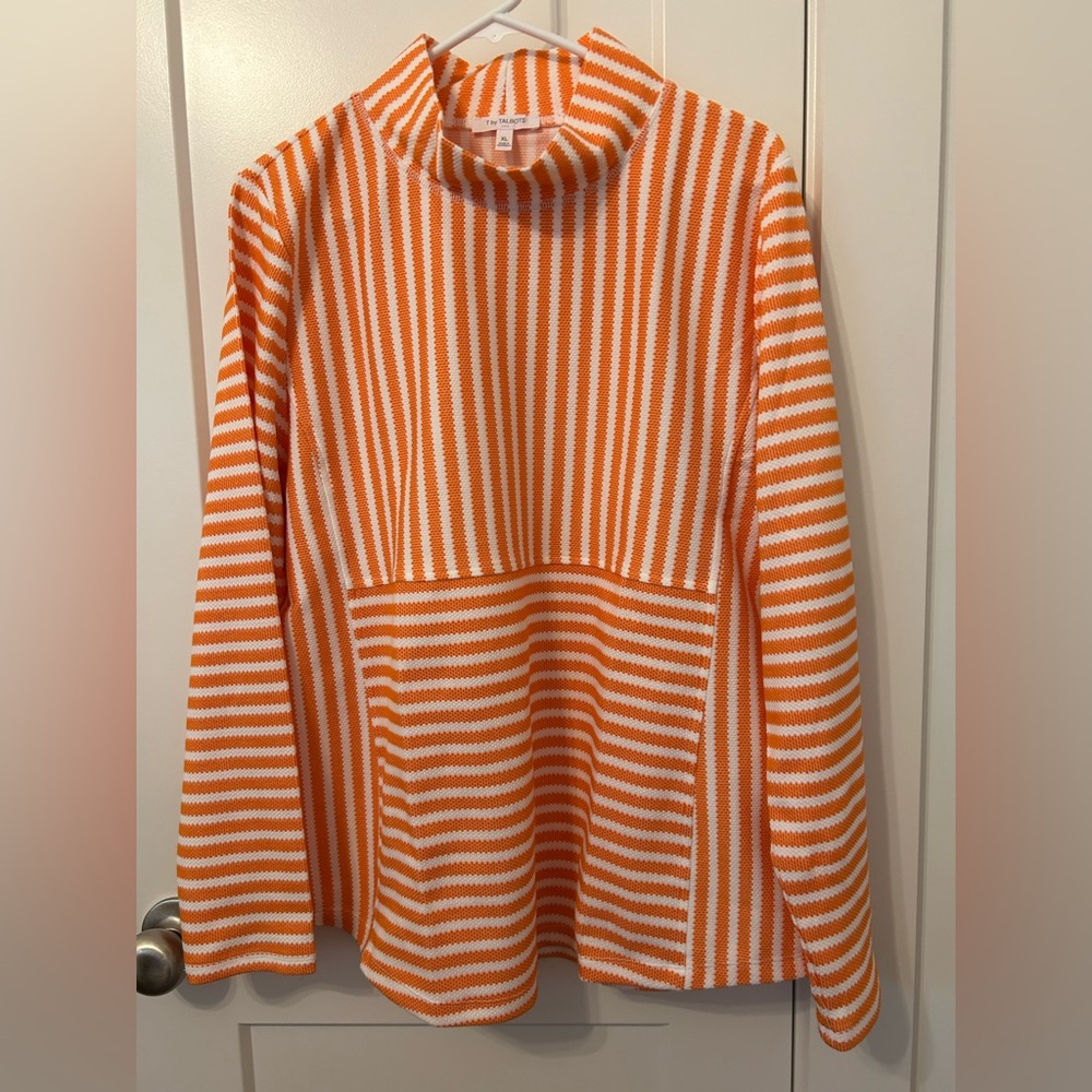 T by TALBOTS NWT Vibrant Orange and White Striped Knit Top SO CUTE & STYLISH XL